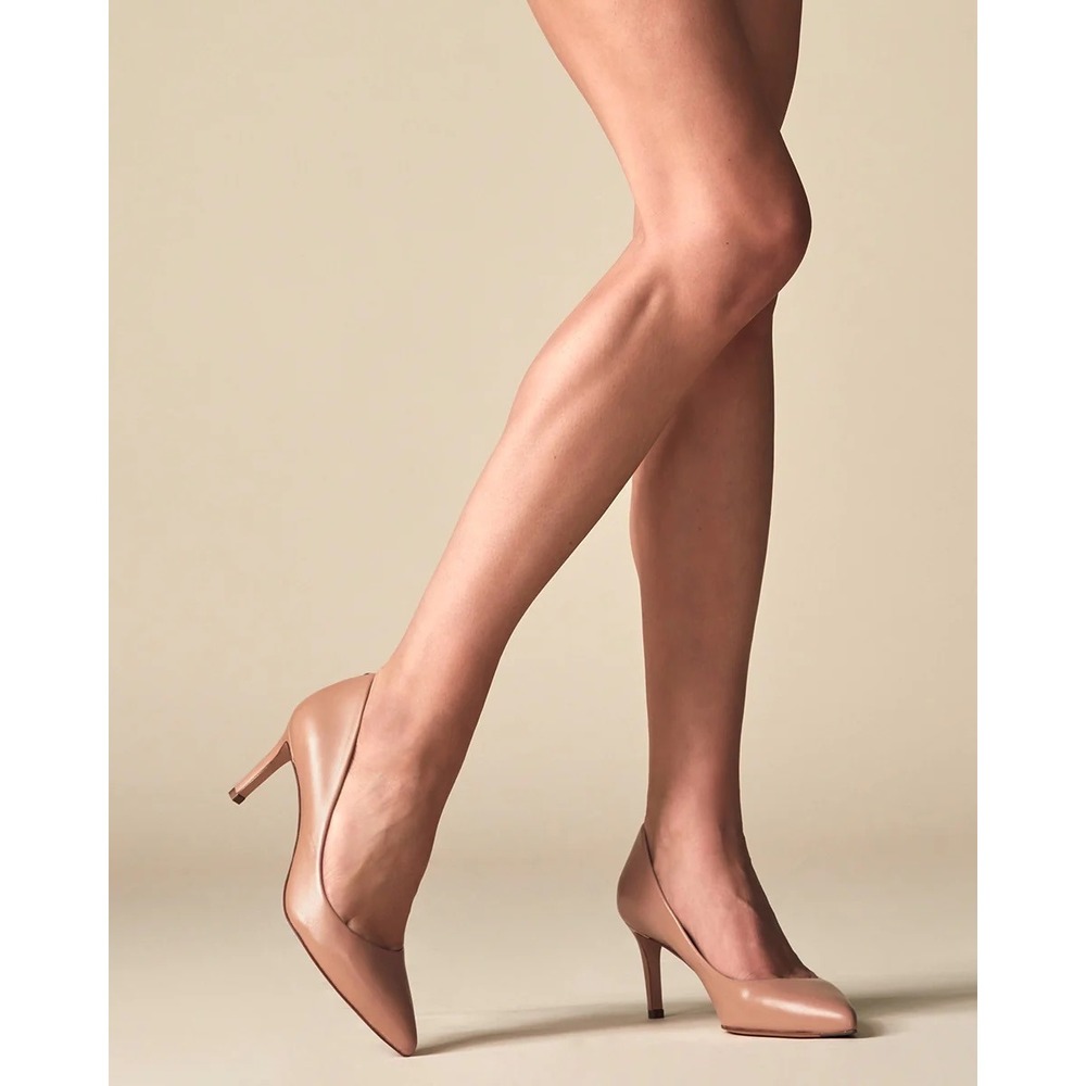 NWB INEZ Morena Pointed Toe Pump Size 7.5N Walnut Nappa Leather Nude Lola Heels